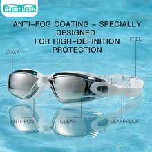 Professional Racing Low Resistance Streamlined Swimming Goggles, Comfortable Non-Irritating Eyes, High Definition Anti-Fog Waterproof Adult Training Swim Goggles - White Frame With Silver Plating [Anti-fog Swimming Goggles] - View 3
