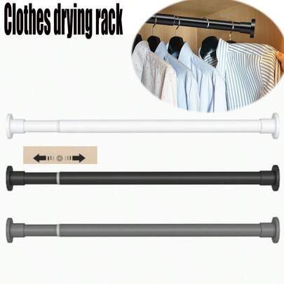 خزانة قابل للتعديل، حامل منشفة قابل للتمديد في الحمام، شماعة ملابس، ستائر، تعليق خزانة الملابس، ستارة دش قابل للسحب، شرفة - لا يتطلب ثقب، مناسب للستائر والأبواب وتخزين غرفة النوم