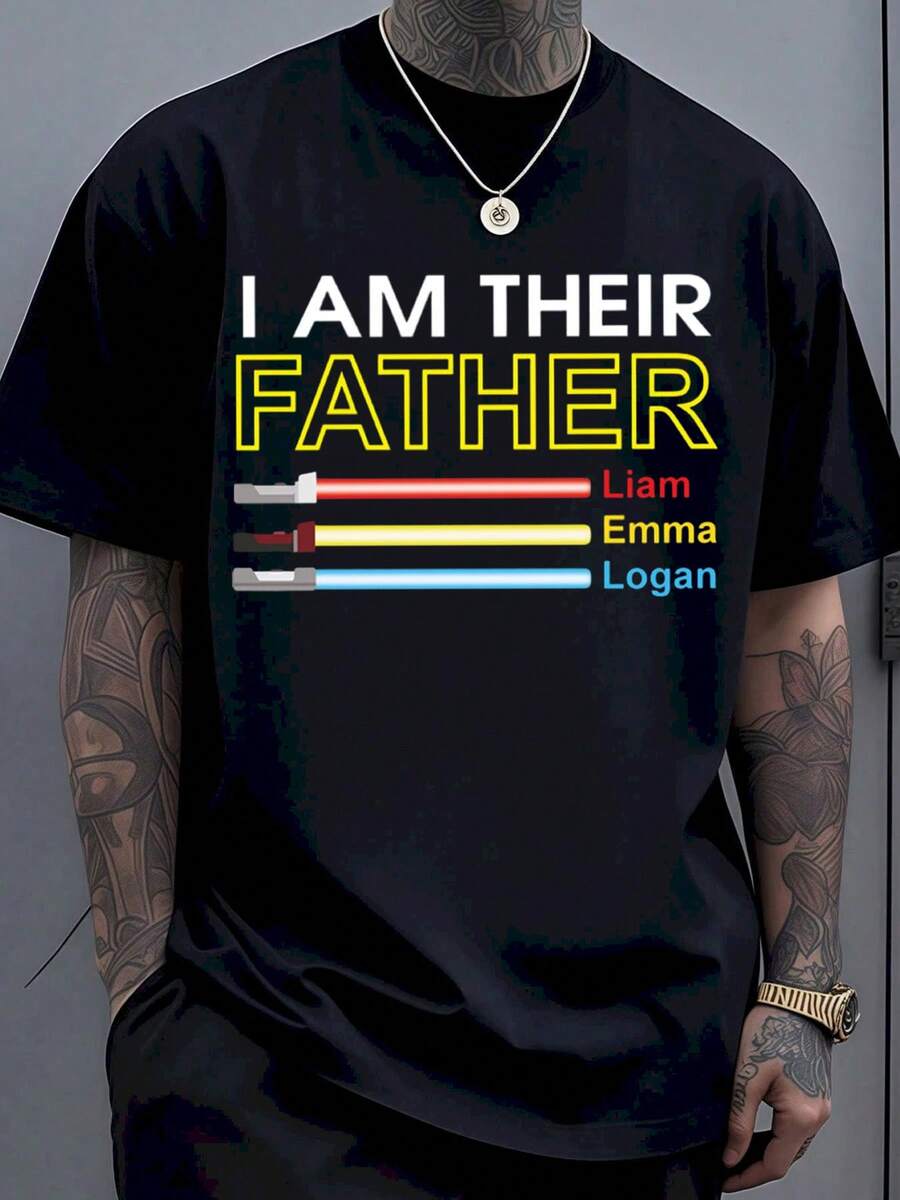 I Am Their Father Star Wars Lightsaber Personalized T-Shirt For Dad With Kids Names Liam Emma Logan Gift For Fathers Day Birthday - màu đen - Xem 1