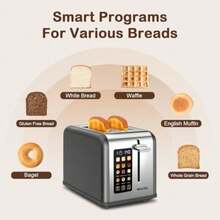 2 Slice Touch Screen Toaster 1.5" Wide Slot Stainless Steel Smart Toaster for Bagels Muffins Waffles Gluten-Free Breads Defrost Reheat Timer 120V 825W Grey Pearl - Gris perla - Ver 5