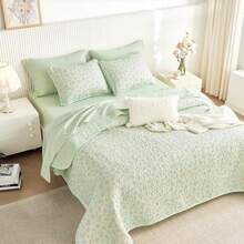 - Floral Quilt Set Coquette Cottagecore Shabby Chic Flower Pattern for Women Teen Girls Reversible Lightweight Bedspread Coverlet 3 Pieces Green Pink Twin/Twin XL Size - Verde Rosa - Ver 5