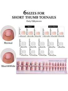 150pcs Short Square Brown/Pink Press-On Gel Nail Tips, 15 Size Options, Short French Matte Nails, Suitable Women And Girls Toe Nail Decoration Nail Supplies - Nhiều màu - Xem 6