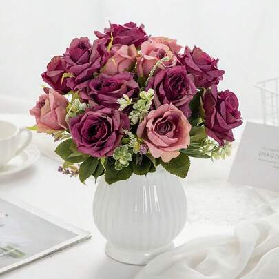 1PC Artificial Silk Flower - Rose, Simulated Bouquet, Suitable For Home, Dining Room, Living Room, Outdoor Garden Decoration, Used For Decorating Weddings, Family Gardens And Parties, Artificial Flowers, Wedding Flowers, Bridal Bouquets, Wedding Supplies, Wedding Decoration, Decorative Flowers, Spring Decoration