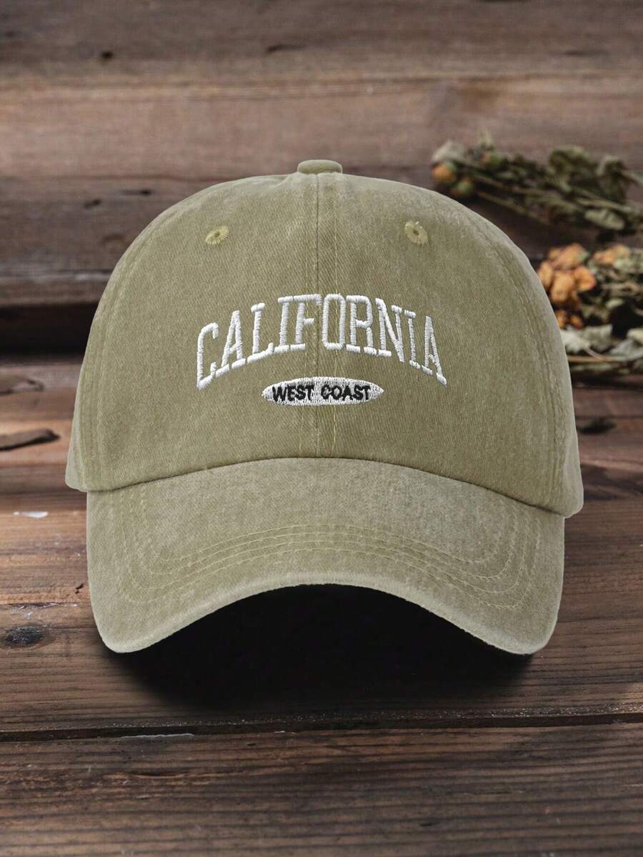 1 chiếc mũ lưỡi trai unisex kiểu Y2K thêu chữ "California Sweet Coast", chất liệu đã qua xử lý giặt, thích hợp cho các hoạt động thể thao ngoài trời, chống nắng và đi làm hàng ngày. - kaki sâu - Xem 1