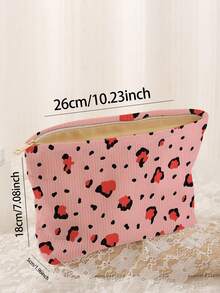 1pc Portable Leopard Print Cosmetic Bag, Double-Sided Pattern Zipper Makeup Pouch, Multifunctional Travel Toiletry Organizer - Multicolor - View 3