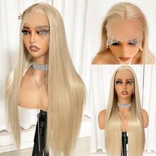 13x4长直金色合成蕾丝前假发，无胶蕾丝前假发 - 彩色 - 查看 13