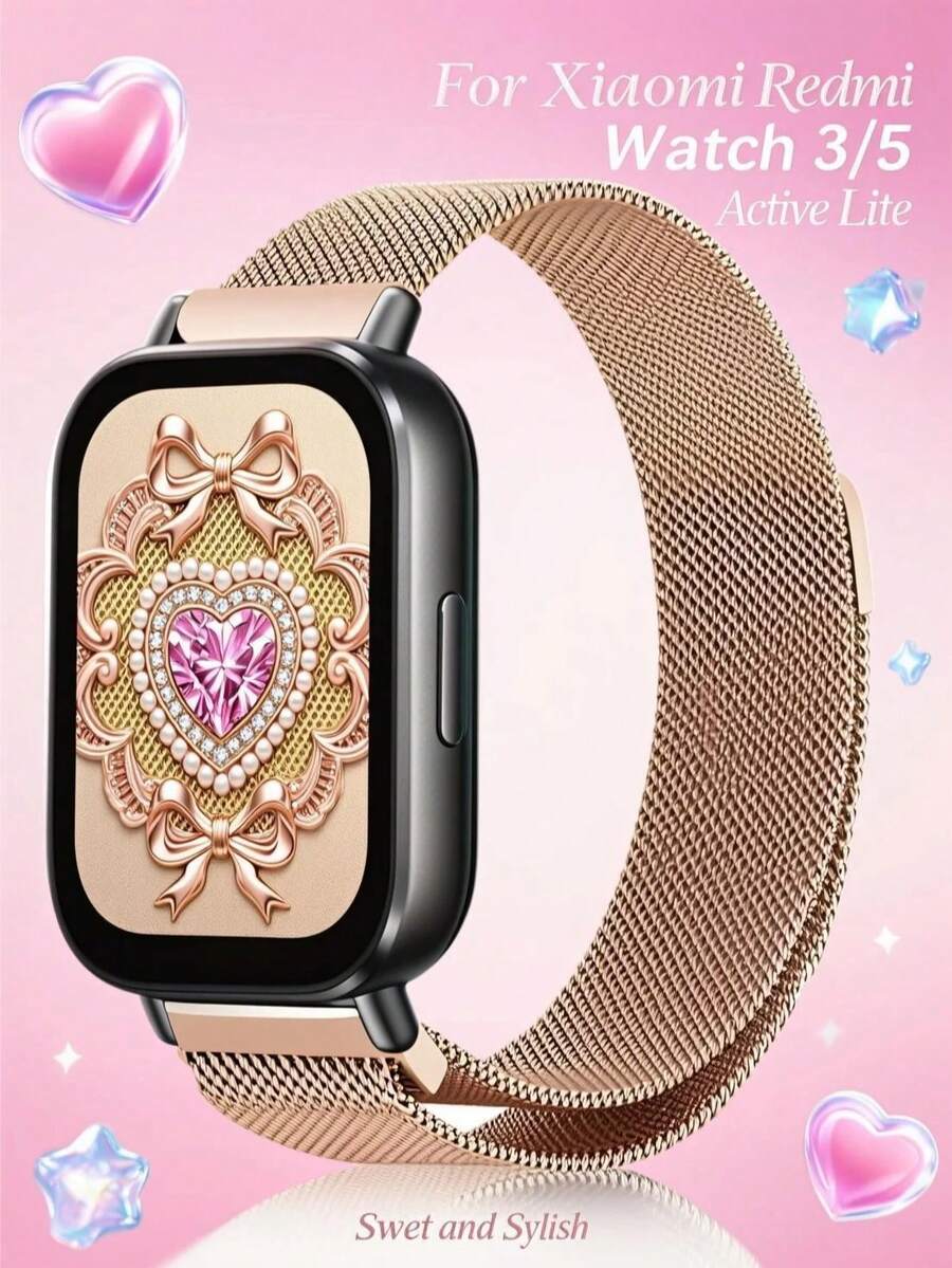 适用于小米 Watch 3/5 Active/Watch 3/5 Lite 的 22 毫米金属表带，不锈钢材质，带磁性米兰尼斯表带，可替换表带。 - 22mm - 查看 1
