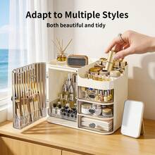 Senmeo (3-Drawer Cosmetic Storage Box) Built-In Small Mirror, High-Capacity Organizer, Tabletop/Home Storage (Clear White) - Hộp đựng mỹ phẩm màu trắng - Xem 9