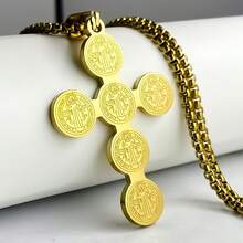 1pc Elegant Stainless Steel Saint Benedict Cross Necklace - Fashionable Religious Jesus Pendant, Suitable For Party And Gift - Necklace - View 4