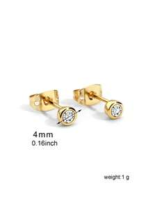 Charm-In 18K Gold Round Crystal Stud Earrings | Elegant Classic Fashion Women's Earrings | Suitable For Daily Wear And Weddings - Gold - View 4