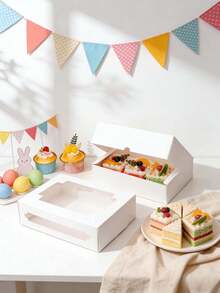 6个/12个装甜甜圈和纸杯蛋糕纸盒，烘焙包装盒，适用于蛋糕、糕点、巧克力、饼干、馅饼、生日派对、婚礼、复活节、礼品、蛋糕外卖盒 - 查看 3