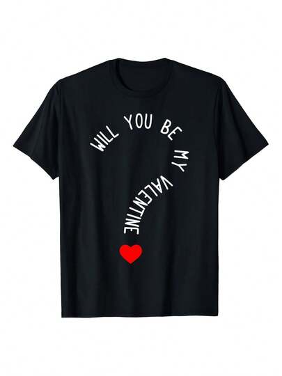 Men Fun Lover T-Shirt Would You Be My Lover Text Heart Pattern Easy Lover Design Casual Everyday Lover Outfit Proposal For Lovers Round Neck Short Sleeve Top Lover T-Shirt Heart Design T-Shirt Men Love Shirt Men Size S-3XL