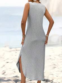 Imitation 2D Coconut Beach Pattern Printed Tank Dress 6424 - 橘色 - 查看 2