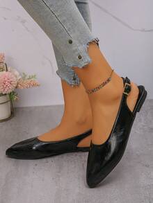 Plus Size 35-45 Women's Pointed Toe Color Block Shoes, New Autumn Outdoor Daily Black PU Soft Bottom Work Driving Loafers - Black PU - View 3