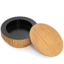 Round Coffee Table With Storage, Wooden Drum Coffee Table With Hidden Compartment - Natural - View 10