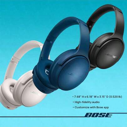 Bose QuietComfort Over-Ear Headphones, Intelligent Active Noise-Canceling Headphones With A Built-In Microphone For Powerful Bass, Support For USB-C Charging, 20 Hours Of Battery Life, And A Foldable, Portable Design, Making Them A Must-Have For Travel And Commuting.