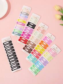 10pcs/30pcs Girls Minimalist Versatile Casual School Style Colorful Solid Square Hair Clips - Multicolor - View 8