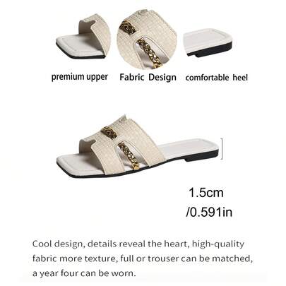 新款优雅PU皮革镂空沙滩凉鞋，金属点缀，女士款