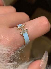 1枚珐琅滴油锆石优雅独特ins风法式字母开口戒指，女士款 - H滴油戒指 - 查看 5