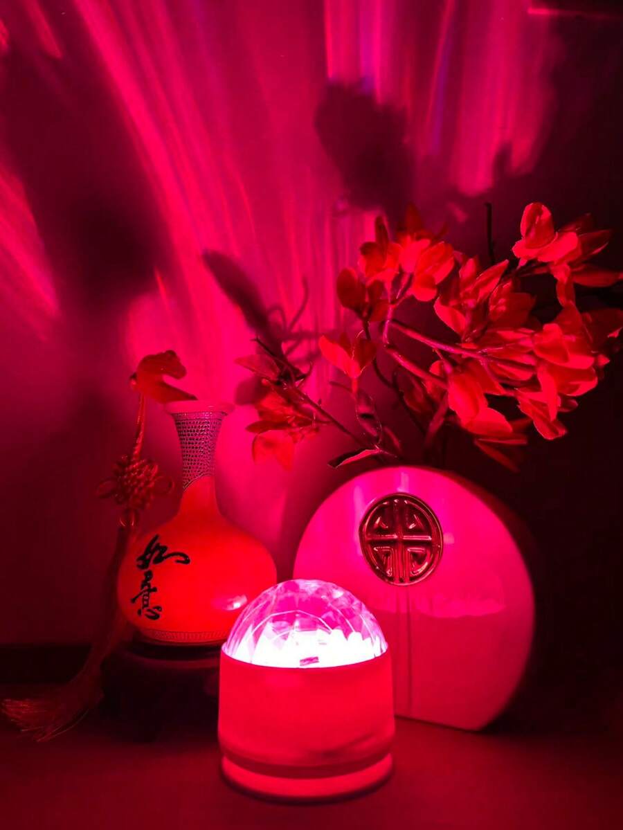 1 pieza Luz de proyección mágica de 16 colores con rotación, lámpara de proyección de olas de aurora alimentada por USB, escenario de aurora, adecuada para dormitorio, sala de estar, camping - Lámpara de mesa portátil ajustable, decoración romántica de habitación, lente redonda de moda - Multicolor - Ver 1