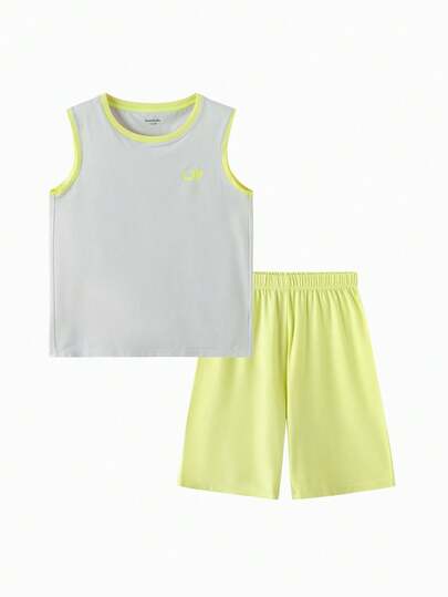 Balabala Conjunto de 2 piezas de camiseta sin mangas y pantalones cortos para niños y niños pequeños, ligero y transpirable para verano, ropa de estar en casa y pijama