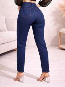 Women's Mom Jeans, High Waist, Shaping, Premium, Comfortable, Loose-Fitting, Casual, Blogger Style - 中等水洗藍 - 查看 2