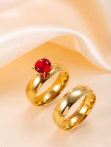 两枚不锈钢情侣戒指套装，简约风格，适合派对、订婚、婚礼、约会等场合。 - 金色 - 查看 17