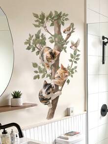 1pc Removable Wall Sticker For Kids Room, Tree With Cats, Fresh Leaf Wall Decor - 48016-leaf Gap - View 7