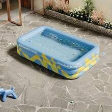 Large Inflatable Swimming Pool (No Slide, No Other Accessories), Blue & Yellow Color Scheme, Accommodates 4-6 People, Ideal For Summer Outdoor Entertainment, Parties And Gatherings | Fun Design | Inflatable Pool - C - View 11