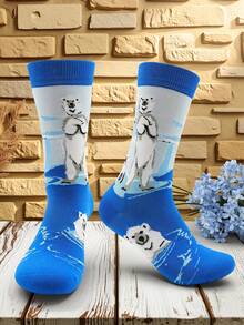 1 đôi tất nam dài đến bắp chân, họa tiết gấu Bắc Cực, thích hợp để mang hàng ngày. - Nhiều màu - Xem 2