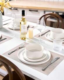 Dinnerware Set 18-Piece, Porcelain Service 6, Plate Set With Modern Raised, Microwave & Dishwasher , White CDPY - Màu trắng với viền đen - Xem 11