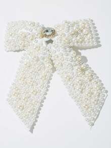 1pc Women's White Fashion Elegant Faux Pearl Bow Hairclip, Suitable For Daily Wear And Gatherings - White - View 4