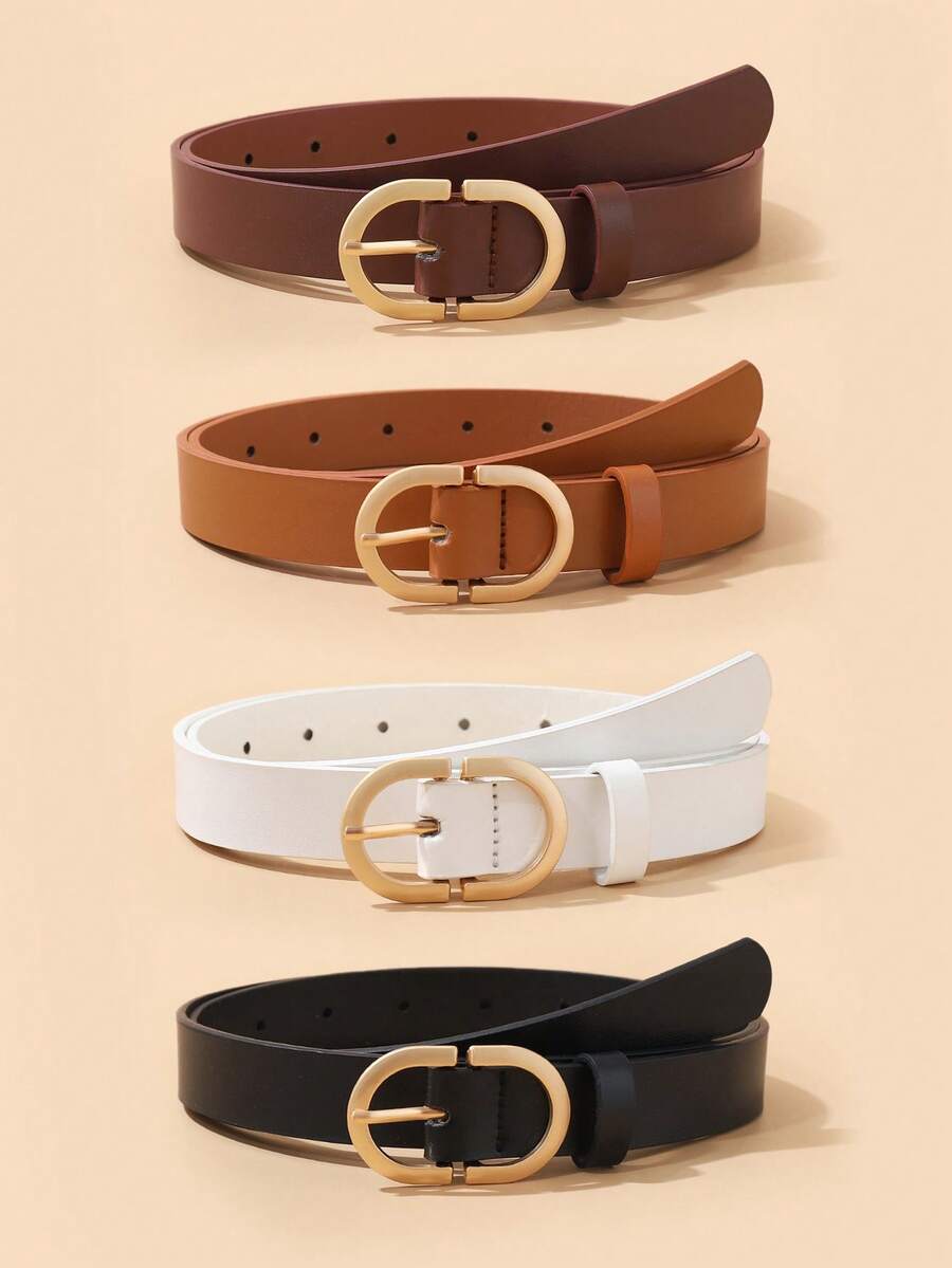 4pcs Gold-Tone Double D-Ring Buckle Fashion Decorative Versatile Waist Belt Set For Women - Multicolor - View 1
