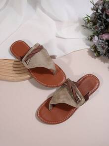 Dép xỏ ngón kẻ sọc thanh lịch dành cho nữ, dép lê đi biển nhẹ nhàng, gợi cảm, phong cách bohemian, thích hợp cho mùa hè. - Màu be - Xem 2