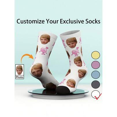 1 Pair Customized Mid-Calf Socks, Suitable For Girl And Boy, Can Print Photos Of Handsome Guys And Beautiful Girls, Couple Style, Ideal Personalized Gift For Valentine's Day, Birthday And Other Occasions