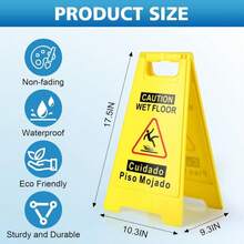 WOUSEDO 1-Pack Caution Wet Floor Sign,17.5" Height,Bright Yellow Double-Sided Folding A-Shaped Frame Design, Bilingual Caution Message - ColorA - View 6