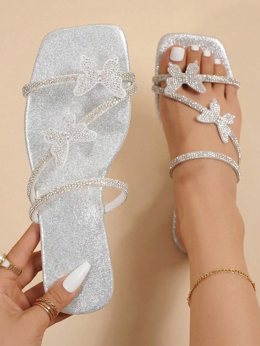 planare Nuevas sandalias planas de mujer de estilo casual con acabado dorado/plateado, adecuadas para vacaciones de verano, playa, uso diario y otras ocasiones - Plateado - Ver 1