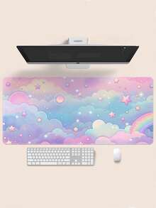 1pc Extra Large Desk Mat Keyboard Pad Mouse Pad, Thick Non-Slip Edged Precise Gaming Operation Home Office Desk Pad, Back To School Gaming Mouse Pad - Candy Clouds - View 5