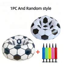 1个可折叠充气球形沙发，足球主题充气沙发，室内外露营休闲懒人椅，摄影道具，款式随机，旅行沙发，露营椅，礼品 - 黑與白 - 查看 13
