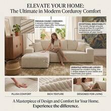 105 Inches Plush Modern L-Shaped Cloud Sectional Sofa Corduroy Cloud Velvet Modular Couch With Chaise, No Assembly Required Sectional Sofa Living Room Furniture - 白色 - 查看 8