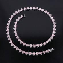 6mm Love Heart-Shaped Zirconium Men's And Women's Hip-Hop Clavicle Chain Jewelry - Hồng - Xem 1
