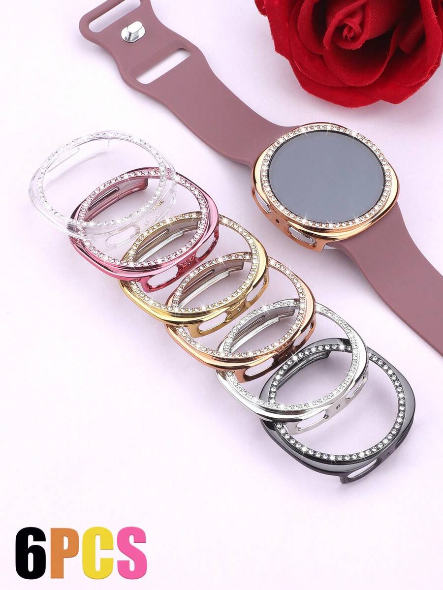 6pcs Fashion Women's Watch Case Suitable For Samsung Galaxy Watch 8 (40mm & 44mm), Shockproof & Scratch-Resistant Hard PC Material, Embedded Sparkling Rhinestones, Hollow-Out Design, 6-Color Combination, Easy To Replace, Sensitive Touch - Multi-color Watch Case Set 1 - View 1