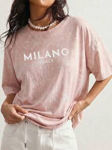 Casual Tie-Dye Short Sleeve Round Neck T-Shirt - Printed Pattern, Soft & Comfortable Fabric, Machine Washable, Summer Women Top Pink - Pink - View 2