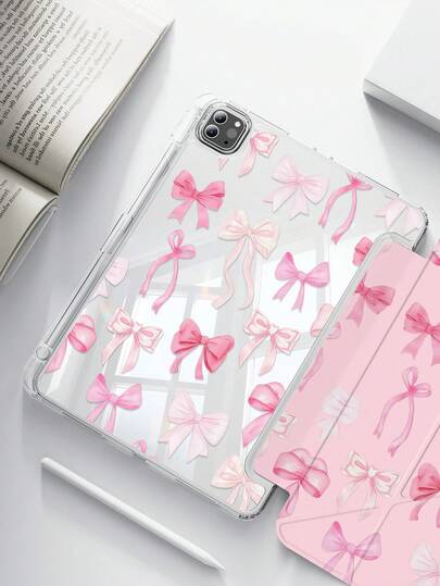Ốp lưng iPad trong suốt bằng acrylic hình nơ màu hồng pastel dễ thương, chống sốc, phù hợp với iPad thế hệ thứ 7, 8, 10 (10.2 inch), có khe cắm bút cảm ứng, hỗ trợ chức năng bật/tắt màn hình, là lựa chọn quà tặng lý tưởng.