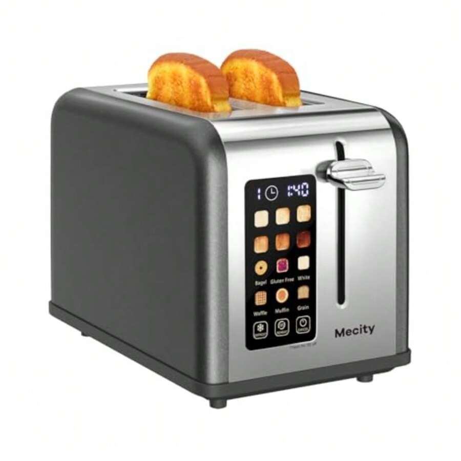 2 Slice Touch Screen Toaster 1.5" Wide Slot Stainless Steel Smart Toaster for Bagels Muffins Waffles Gluten-Free Breads Defrost Reheat Timer 120V 825W Grey Pearl - Gris perla - Ver 1