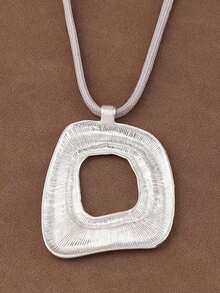 1 Piece Fashion Silver Gold Color Asymmetrical Hollow Open Square Shape Pendant Rope Necklace For Women's Daily Wear 18"+2" Extend Chain - Open Square - View 5