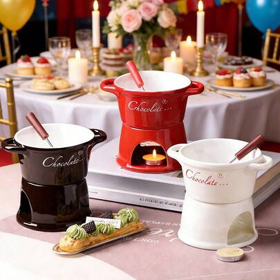 2 chiếc nồi gốm gia dụng dùng trong nhà bếp, phòng ăn, dùng để làm tan chảy sô cô la, hâm nóng phô mai, nồi lẩu sô cô la kèm nĩa, nồi làm tan chảy sô cô la công nghiệp, nồi hâm bơ, thích hợp cho ngoài trời, đám cưới, tiệc tùng, quà tặng, sinh nhật.