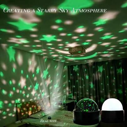1pc New USB Black Starry Sky Moon Projection Atmosphere Light/Room Decor Projection Lamp/Twinkling Dynamic Space Ambiance Night Light, Suitable For Bedroom, Living Room, KTV, Office And Bar LED Ambient Lighting - Christmas, Halloween, Thanksgiving, Perfect Gift