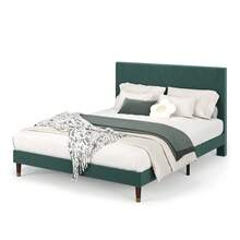 Beaully Upholstered Bed Frame With Headboard, Non-Slip And Noise-Free, Wooden And Iron Metal Slats Support, No Box Spring Needed, Easy Assembly - Dark Green-full - View 3