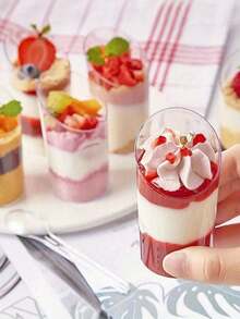 10个斜角甜点杯，3盎司迷你透明甜点杯，适用于水果布丁、冰淇淋、蛋糕、糖果、派对、婚礼、情人节方形开胃菜杯、生日宴会派对婚礼 - 查看 7